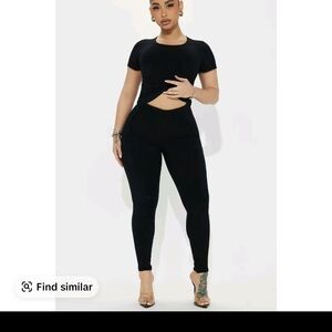 Classic Black Two-Piece Snatched Set - Women's Black Pants & Top